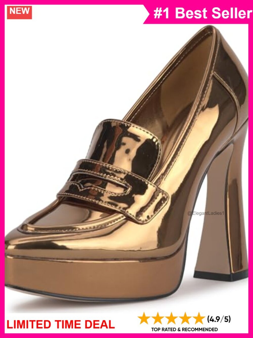 Women's Faux Leather Platform Block Heel Almond Toe Slip-On Loafers Dress Shoes